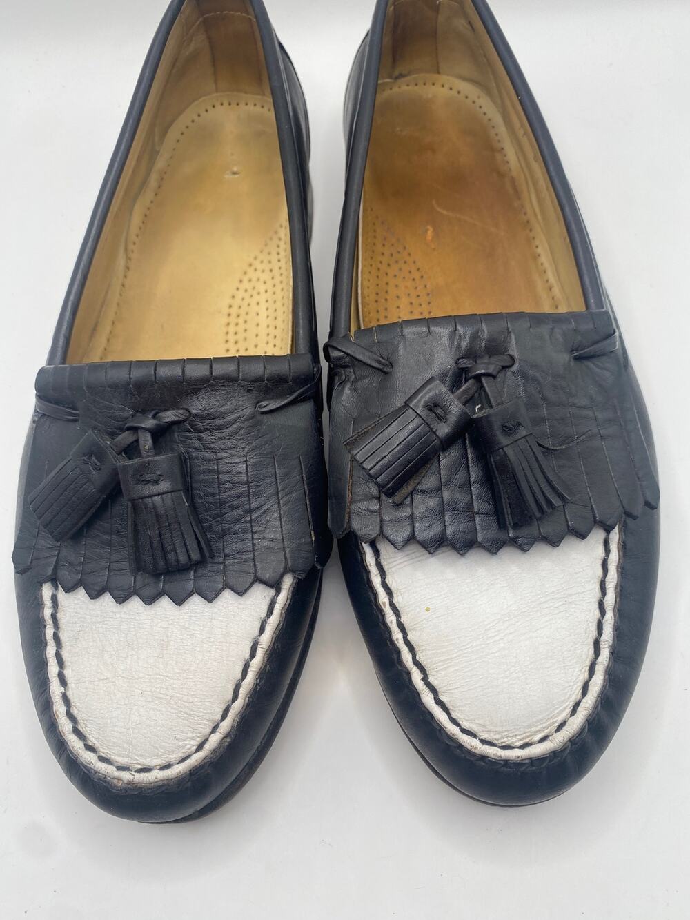 Florsheim Vintage Mens Loafers Black White Leather Kiltie Tassel Size 11D